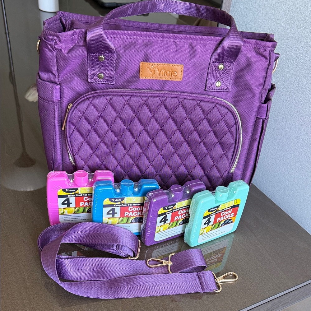 Vera Bradley Purple Quilted Bag with Colorful Ice Packs